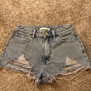 PacSun Women's Ripped Jean Shorts - Light Blue